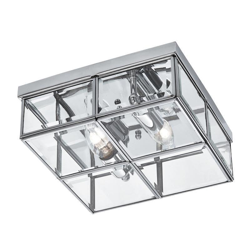 Art Deco Ceiling Lights - Searchlight Chrome Finish And Bevelled Glass Square Flush Ceiling Light	6769-26CC