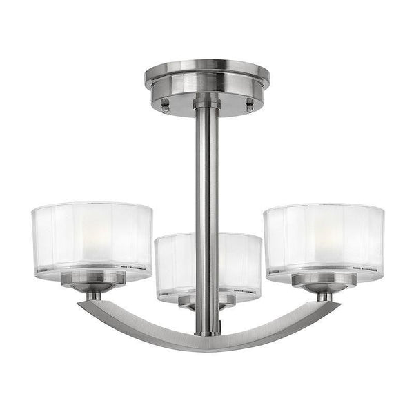 Art Deco Flush & Semi Flush - Hinkley Meridian Brushed Nickel Semi Flush Ceiling Light HK/MERIDIAN/SF