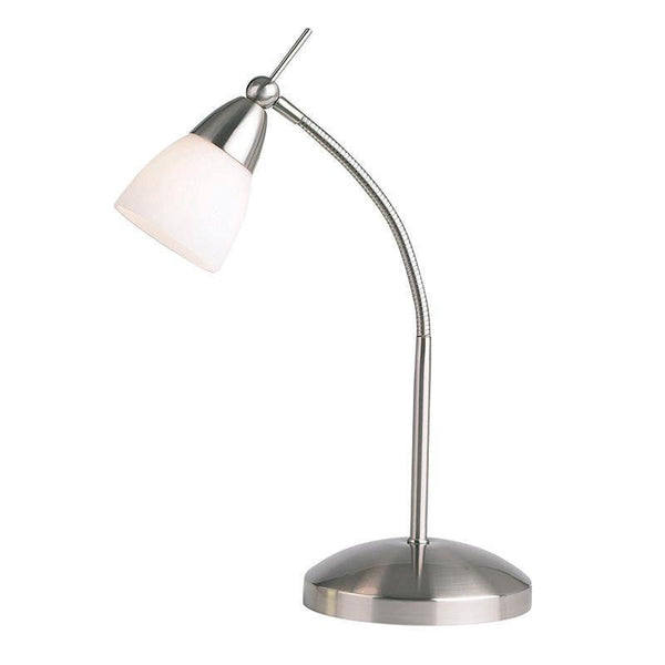 Endon Range Satin Chrome Finish & White Glass Table Lamp - White Background Shot