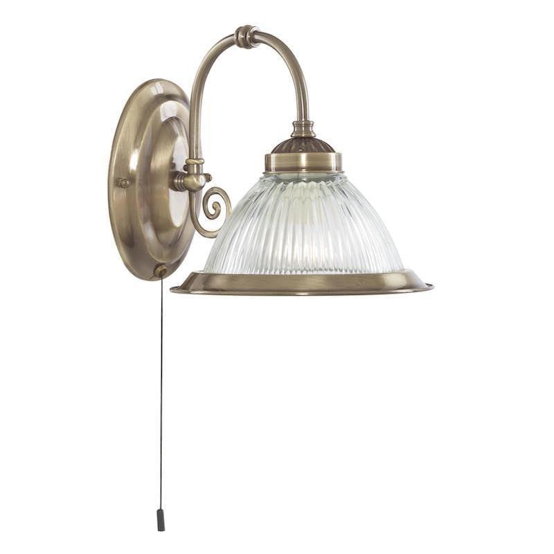 Art Deco Wall Light - Searchlight American Diner Antique Brass Finish And Clear Ribbed Glass Wall Light 9341-1