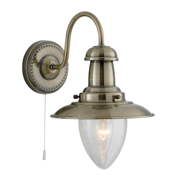 Art Deco Wall Lights - Searchlight Fisherman Antique Brass Finish And Seeded Glass Wall Light