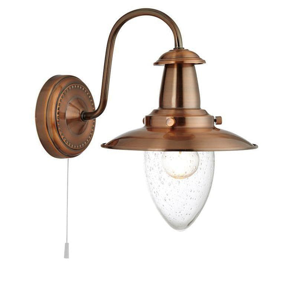 Art Deco Wall Lights - Searchlight Fisherman Copper Finish And Seeded Glass Wall Light 5331-1CU