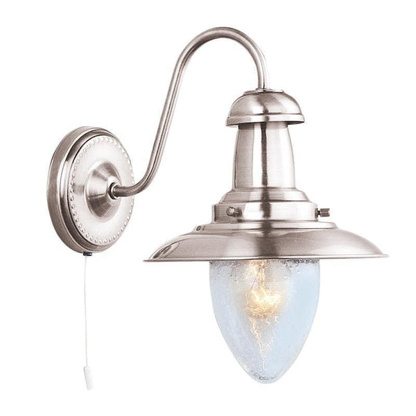 Art Deco Wall Lights - Searchlight Fisherman Satin Silver Finish And Seeded Glass Wall Light 5331-1SS