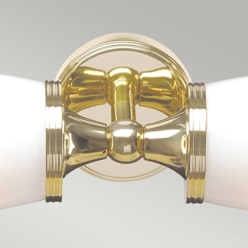 Eliot Polished Solid Brass Twin Arm Bathroom Wall Light Close Up Image