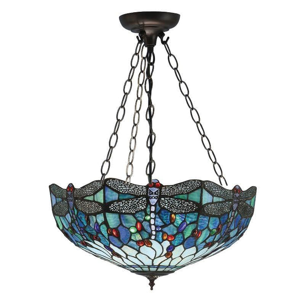 Blue Dragonfly Large Tiffany Inverted Ceiling Light by Interiors 1900