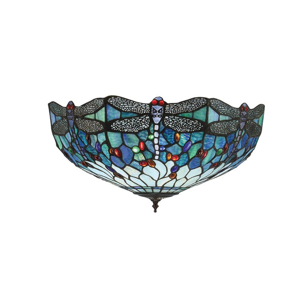 Blue Dragonfly Large Tiffany Flush Ceiling Light by Interiors 1900