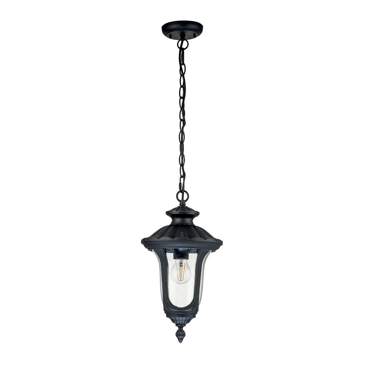 elstead chicago 1 light small black outdoor chain lantern Living Room Close Up