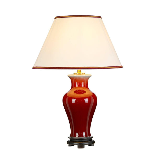 Majin 1 Light Oxblood Ceramic Table Lamp With Cream Shade  Elstead Lighting 1