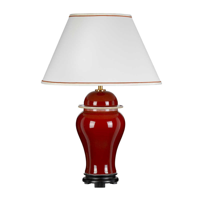 Temple Jar Oxblood Ceramic Table Lamp With Off-White Shade  Elstead Lighting 3