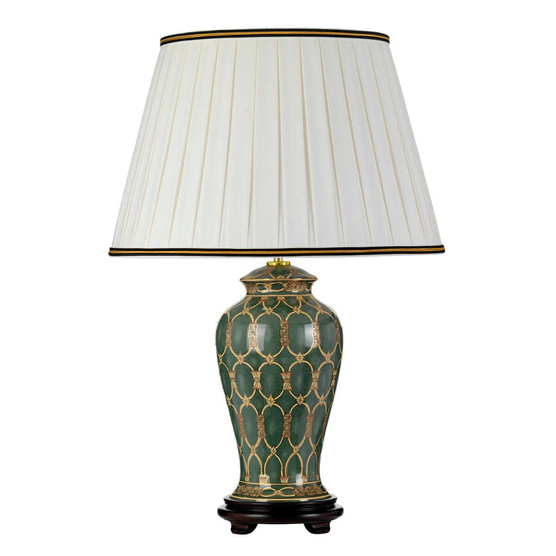 Sashi 1 Light Green & Gold Ceramic Table Lamp - Ivory Shade  Elstead Lighting 3