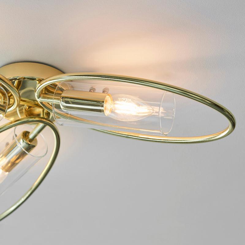 Amari 3 Light Semi Flush Polished Brass Ceiling Light Endon Living room image 1