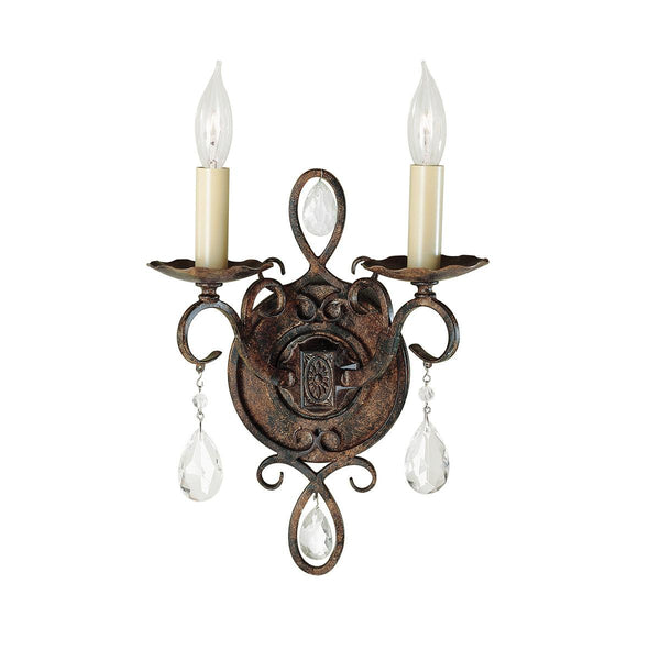 Feiss Chateau 2 Light Bronze Wall Light - Crystal Drops image 1