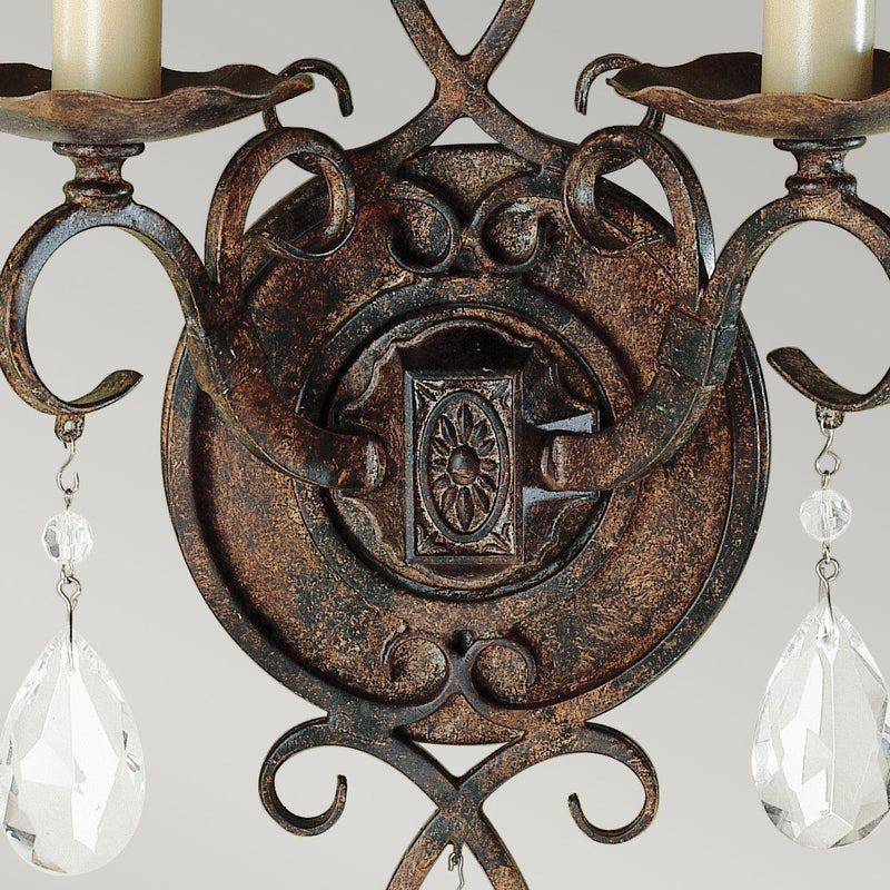 Feiss Chateau 2 Light Bronze Wall Light - Crystal Drops Close Up Image