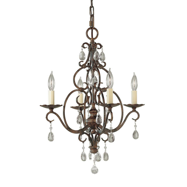 Feiss Chateau 4 Light Bronze Chandelier - Crystal Drops