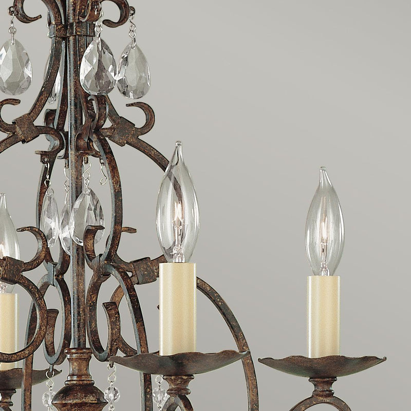 Feiss Chateau 4 Light Bronze Chandelier - Crystal Drops