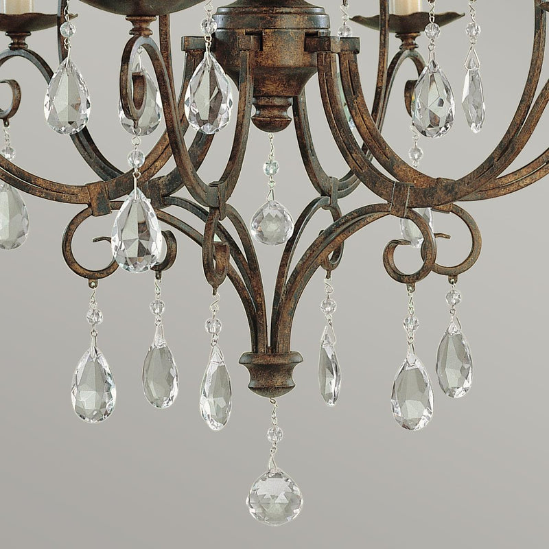 Feiss Chateau 6 Light Bronze Chandelier - Crystal Drops