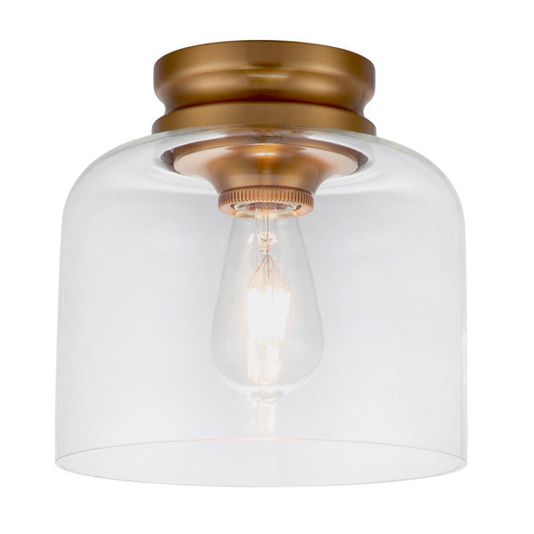Feiss Hounslow 1 Light Brass Flush Light - Glass Shade Image 1