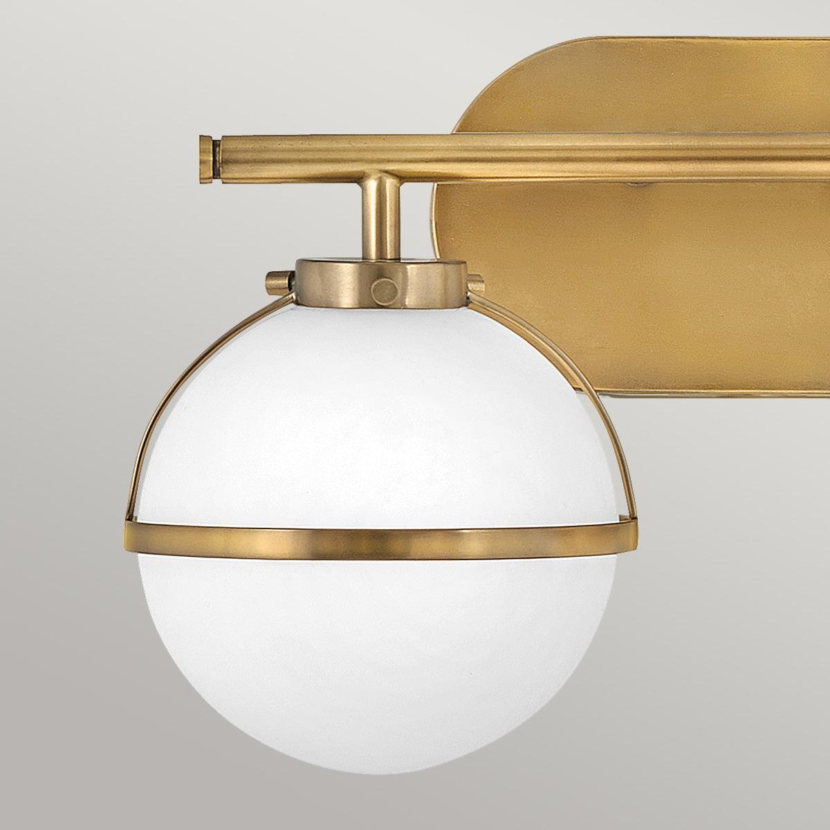 Hinkley Hollis 2 Brass Opal Glass Bathroom Wall Light Close Up Image