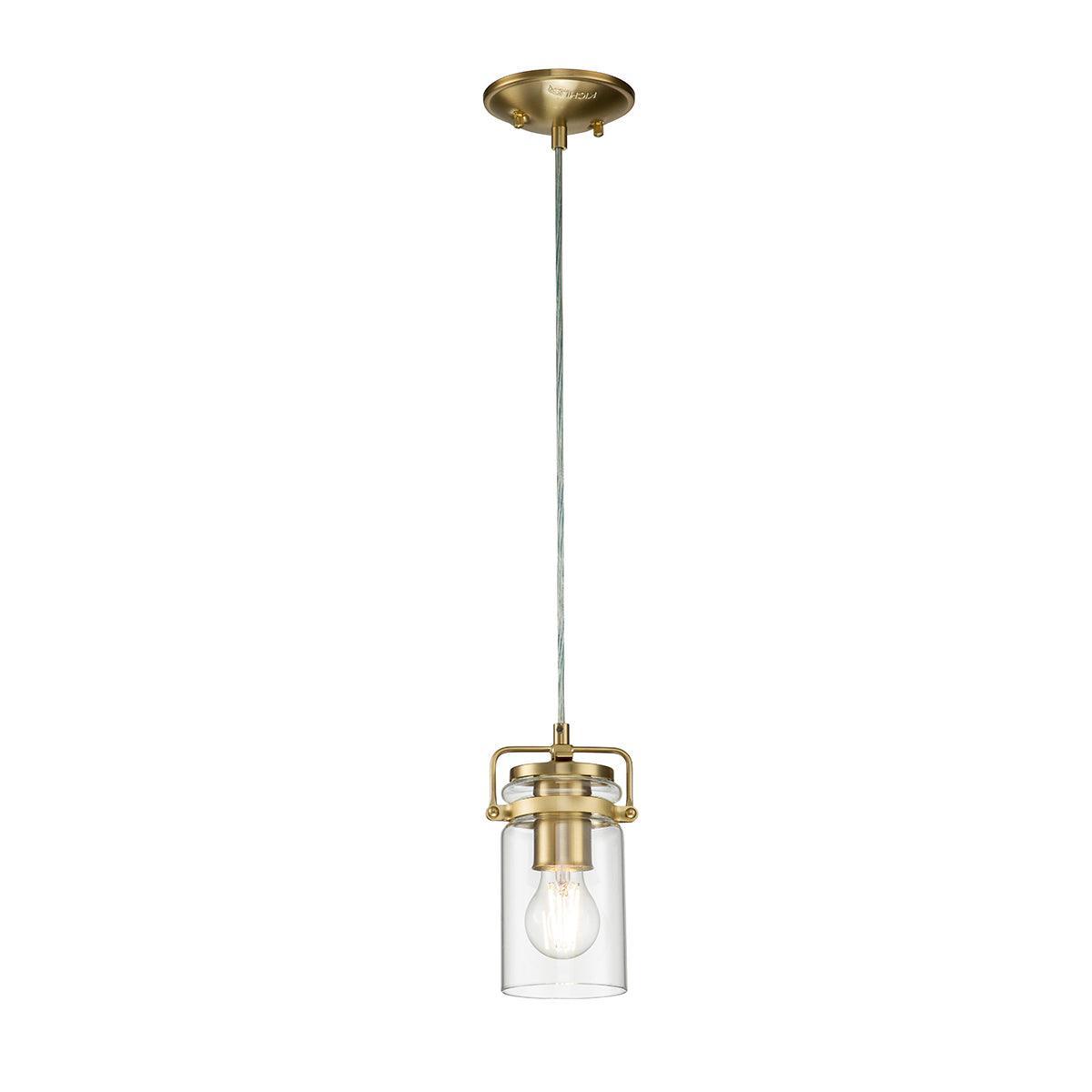 Kichler Brindley 1 Light Brass Mini Pendant - Glass Shade-Ceiling Pendant Lights-Elstead Lighting-1-Tiffany Lighting Direct