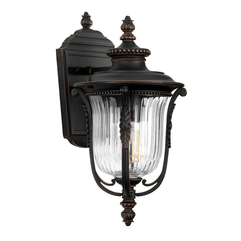 Elstead Luverne Rubbed Bronze Finish Small Outdoor Wall Lantern  shade close up