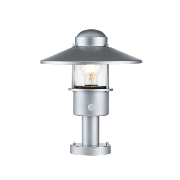 Klampenborg 1 Light Silver Outdoor Pedestal - PIR Sensor