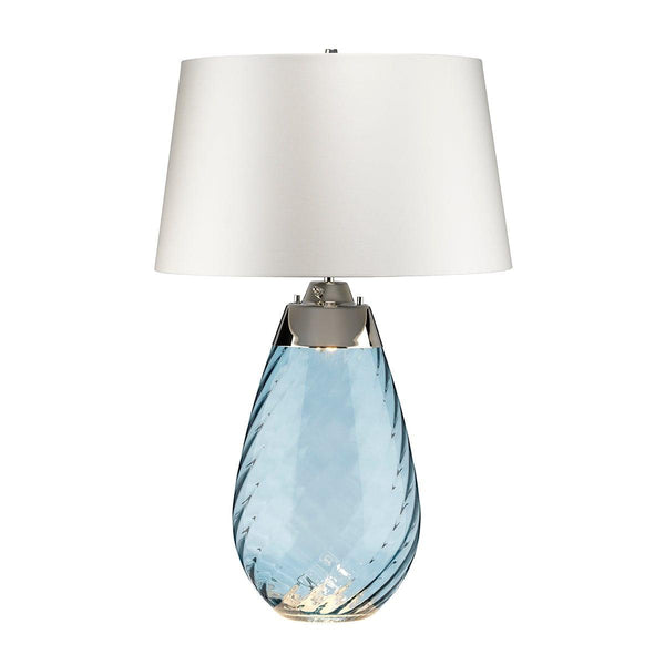 Lena 2 Light Large Blue Glass Table Lamp - Off-white Shade  Elstead Lighting 1