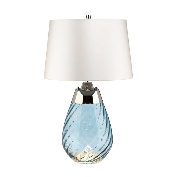 Lena 2 Light Small Blue Glass Table Lamp - Off-white Shade  Elstead Lighting 1