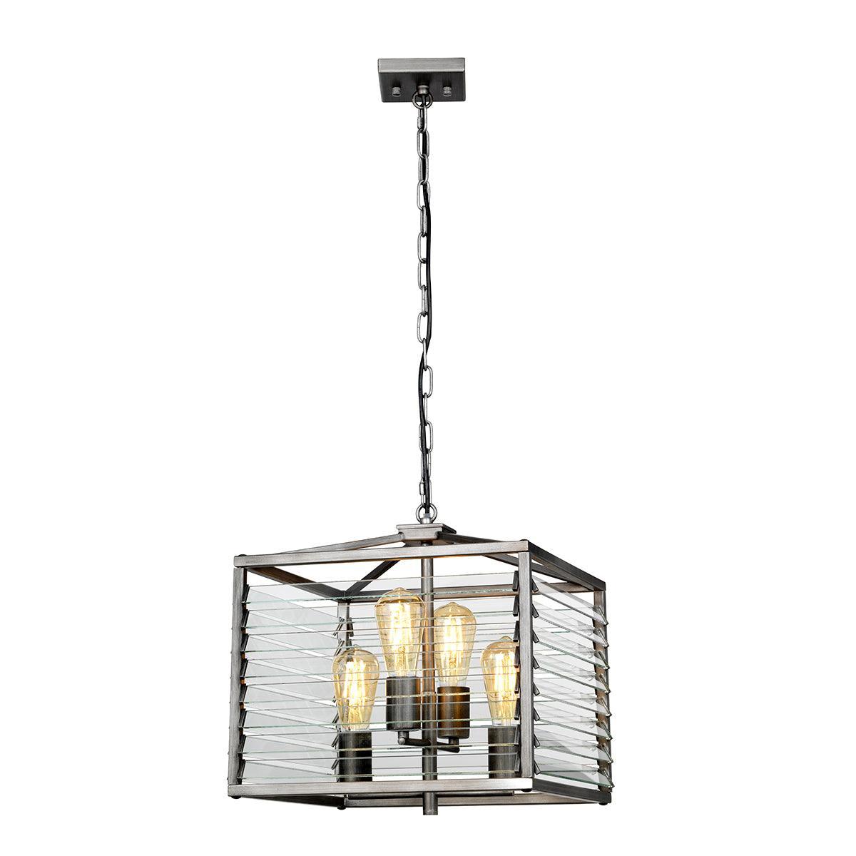Elstead Louvre 4 Light Gunmetal Pendant - Clear Glass Slats-Ceiling Pendant Lights-Elstead Lighting-1-Tiffany Lighting Direct