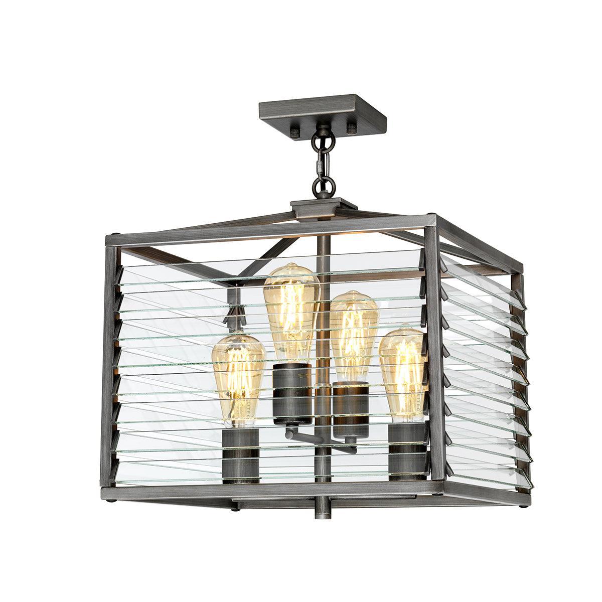 Elstead Louvre 4 Light Gunmetal Pendant - Clear Glass Slats-Ceiling Pendant Lights-Elstead Lighting-6-Tiffany Lighting Direct