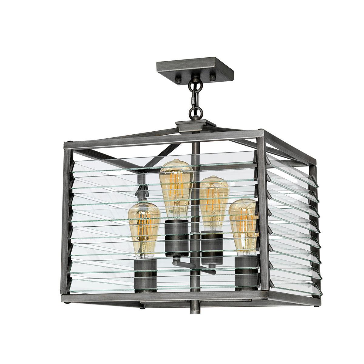 Elstead Louvre 4 Light Gunmetal Pendant - Clear Glass Slats-Ceiling Pendant Lights-Elstead Lighting-5-Tiffany Lighting Direct