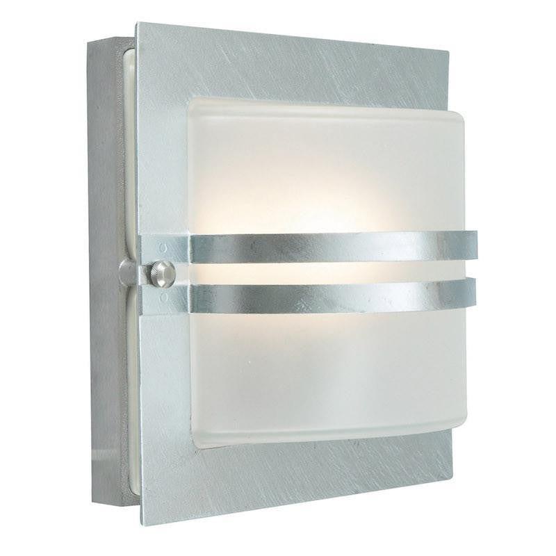 Elstead Bern Galvanised Steel And Frosted Glass Wall Light