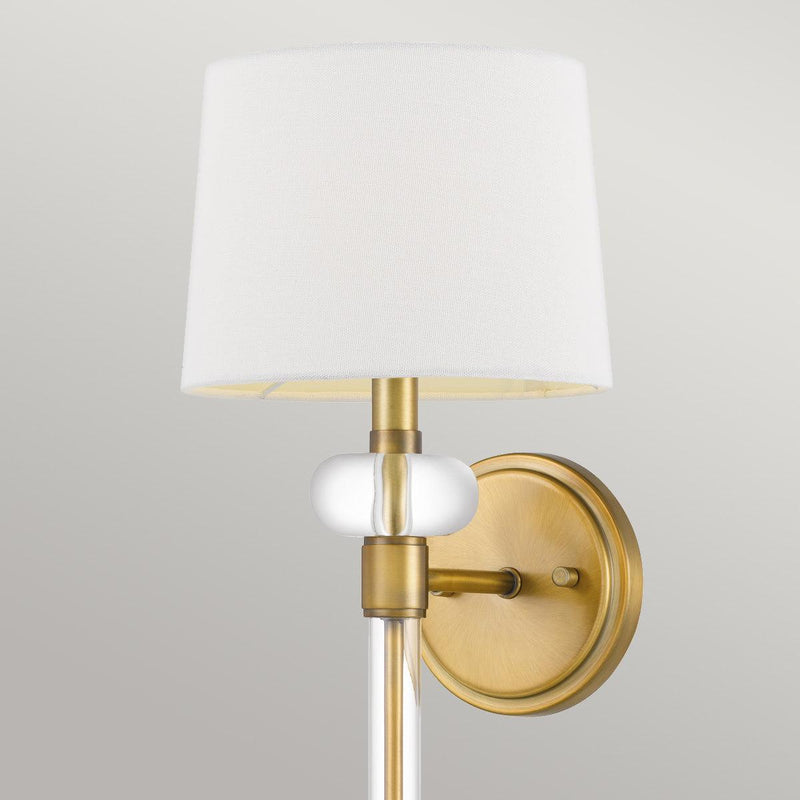 Quoizel Barbour 1 Light Brass Wall Light - White Shade Close Up Image