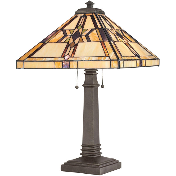 Quoizel 2 Light Finton Tiffany Table Lamp With Bronze Base