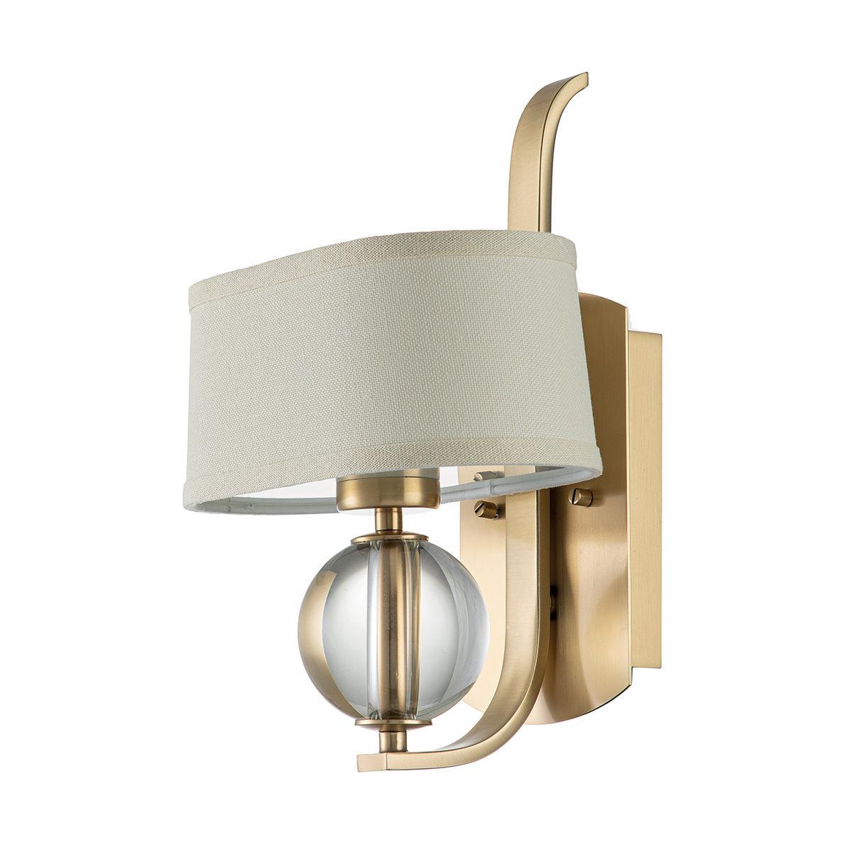 Quoizel Uptown Gotham 1 Light Brass Wall Light - Cream Shade  Living Room Close Up