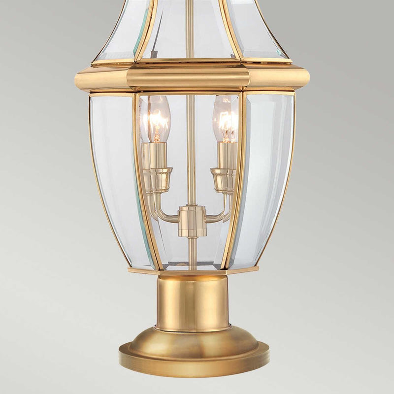 Quoizel Newbury 2 Light Polished Brass Outdoor Pedestal Light