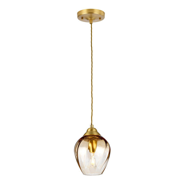 Elstead Lighting Tiber 1 Light Brass Pendant - Glass Shade