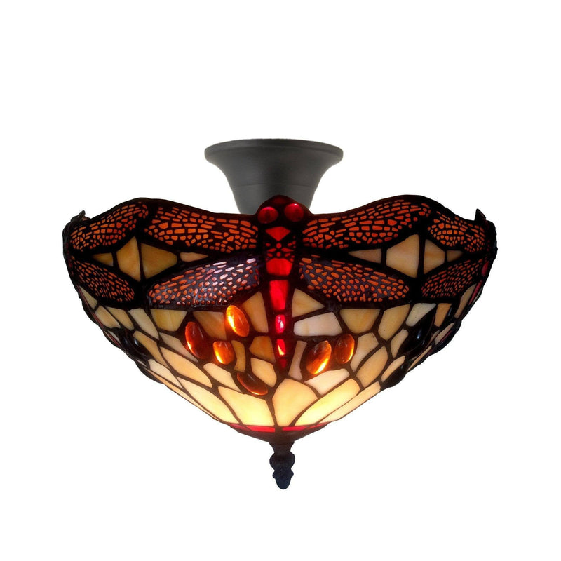 Tiffany Ceiling Flush & Semi Flush Lights - Golden Dragonfly Tiffany Semi Flush Ceiling Light