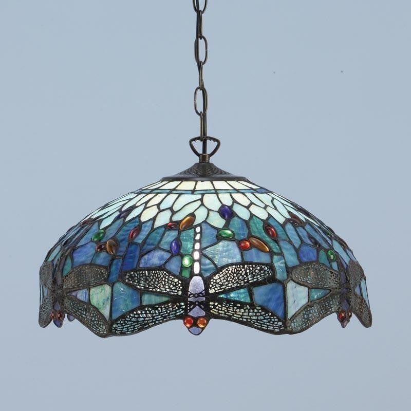 Tiffany Ceiling Pendant Lights - Blue Dragonfly Medium Tiffany Ceiling Light 1 Bulb Fitting