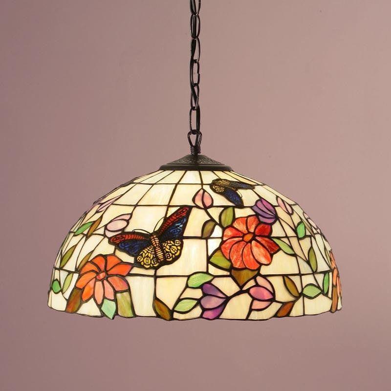 Tiffany Ceiling Pendant Lights - Butterfly Medium Tiffany Ceiling Light 3 Bulb Fitting