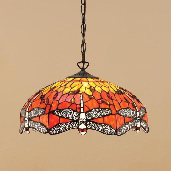 Tiffany Ceiling Pendant Lights - Flame Dragonfly Medium Tiffany Ceiling Pendant Light,Single Bulb Fitting T077SH40 & SU02