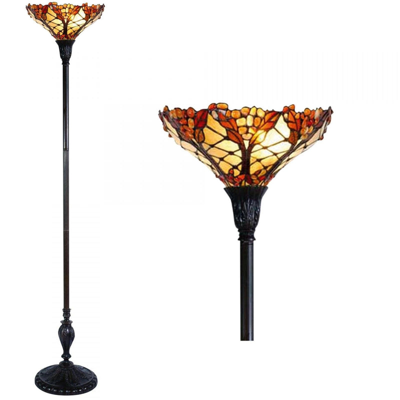 Tiffany Floor Lamps - Autumn Leaf Tiffany Torchiere Uplighter Floor Lamp 5LL-5288