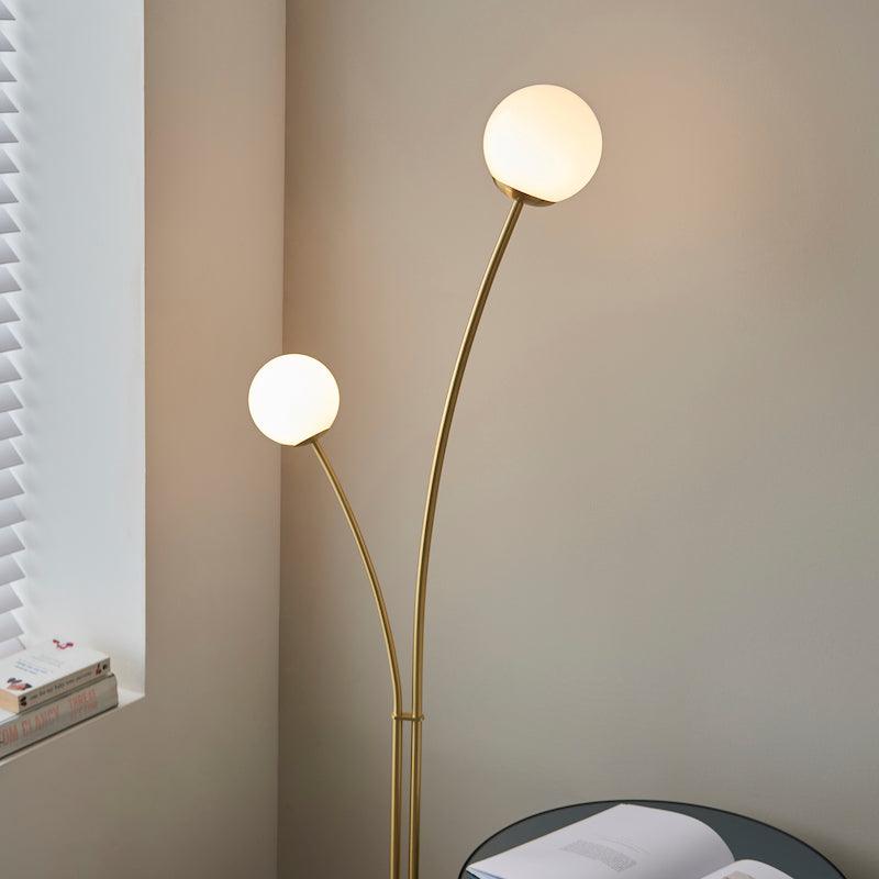 Bloom 2 light brass Floor Lamp by Endon Lighting living room close up