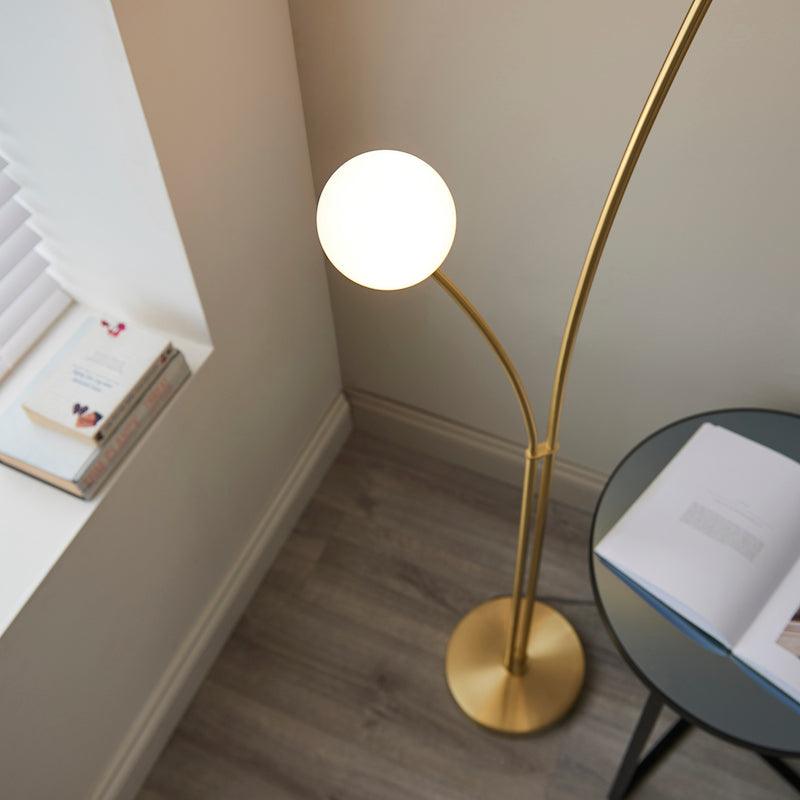 Bloom 2 light brass Floor Lamp by Endon Lighting chile shade close up