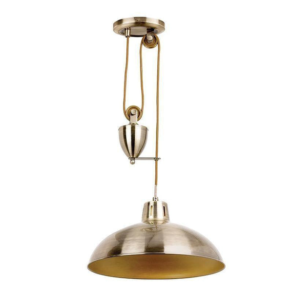 Tiffany Lamps & Lighting Polka Rise & Fall Antique Brass Pendant Ceiling Light POLKA-ABby Endon