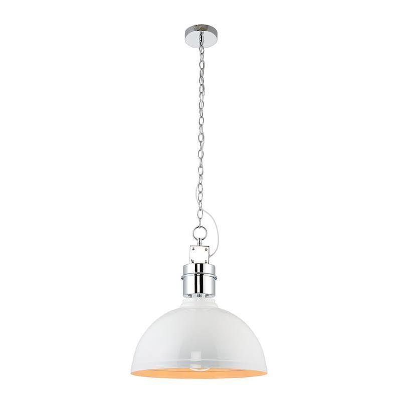Tiffany Lamps & Lighting Collingham 1LT Gloss White & Satin Chrome Pendant Ceiling Light 67556by Endon