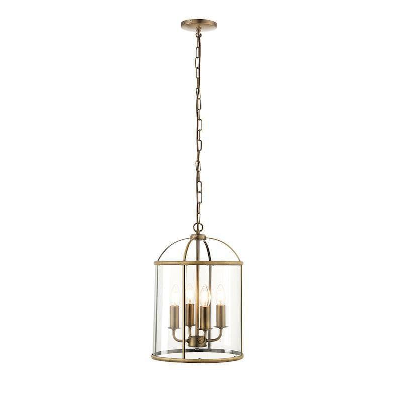Tiffany Lamps & Lighting Lambeth 4LT brass & Clear Glass Pendant Ceiling Light 69455by Endon