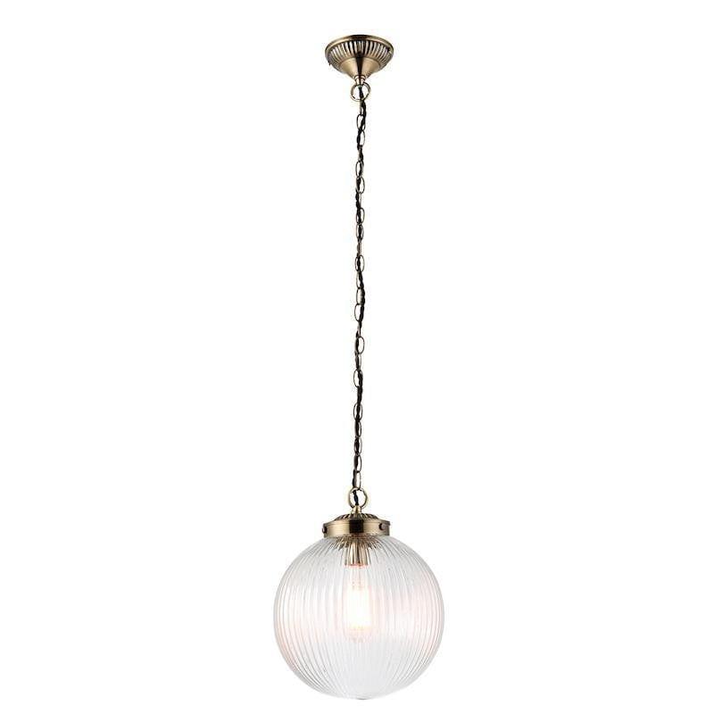 Tiffany Lamps & Lighting Brydon 1LT Clear Ribbed Glass & Antique Brass Pendant Ceiling Light 71123by Endon