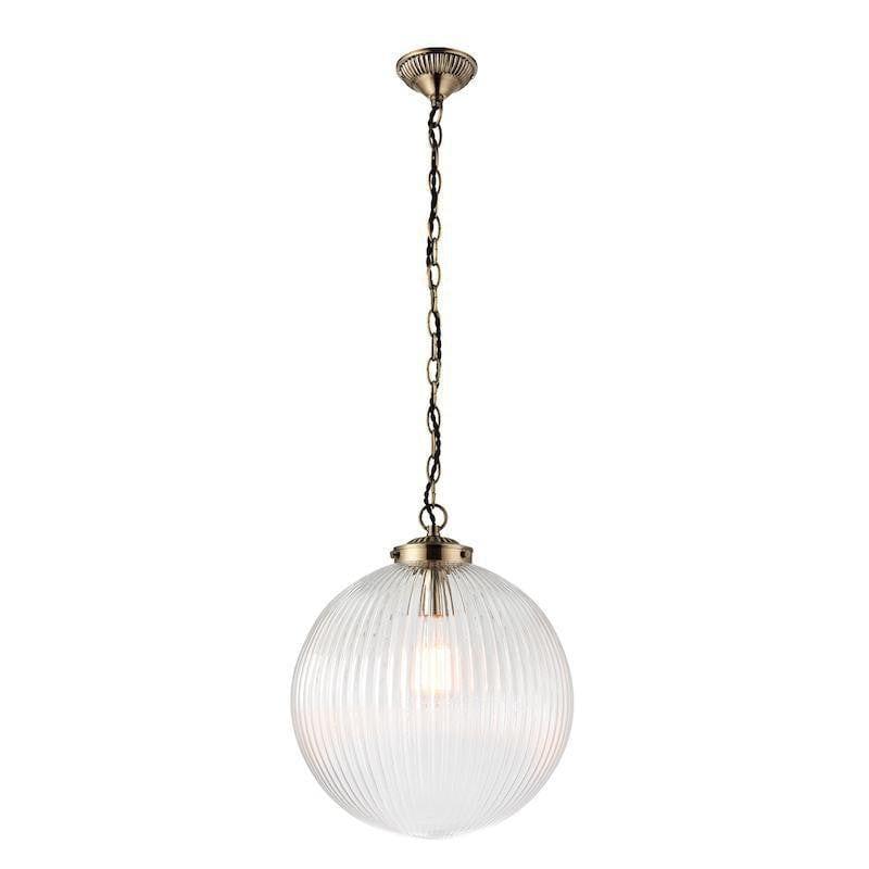 Tiffany Lamps & Lighting Brydon 1LT Clear Ribbed Glass & Antique Brass Pendant Ceiling Light  71124by Endon