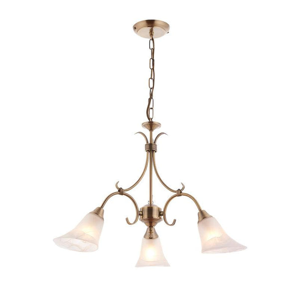 Endon Hardwick Antique Brass Finish 3 Light Chandelier-Endon Lighting-1-Tiffany Lighting Direct