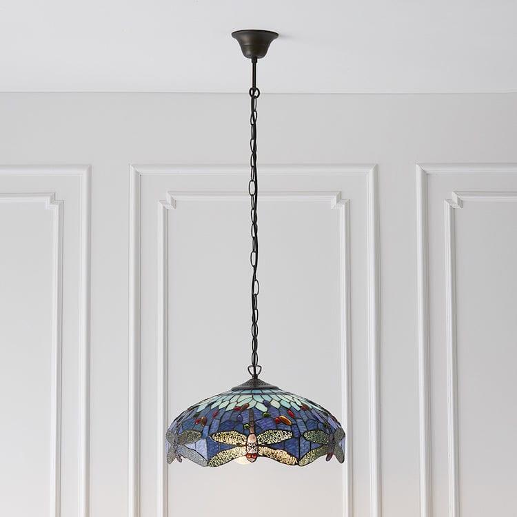 Blue Dragonfly Medium Tiffany Ceiling Light - 1 Bulb Fitting